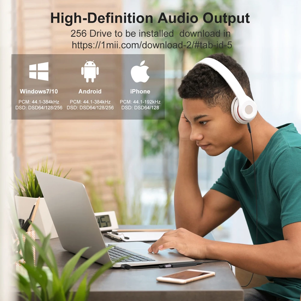 AMPLIFICADOR DE AURICULARES 1Mii DS100 DAC, HiFi, decodificación de Audio, USB tipo c, amplificador PCM de 32 bits/384 DSD256 para Android, iOS, Mac y Windows