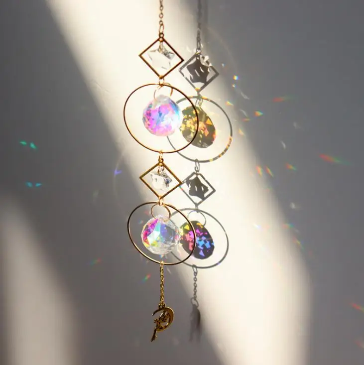 Sun Catchers Hanging Crystal Ball Beads Ornament Garden Patio Lawn Moon Star Pendant Glass Prism Rainbow Maker 50pcs