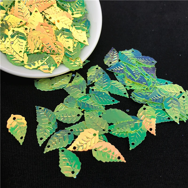 100Pcs/Bag Golden Light Effect 9*16mm Leaf Shape Sequins 2 Holes PVC Paillettes DIY Sewing Sticker Cloth Garments Accessories