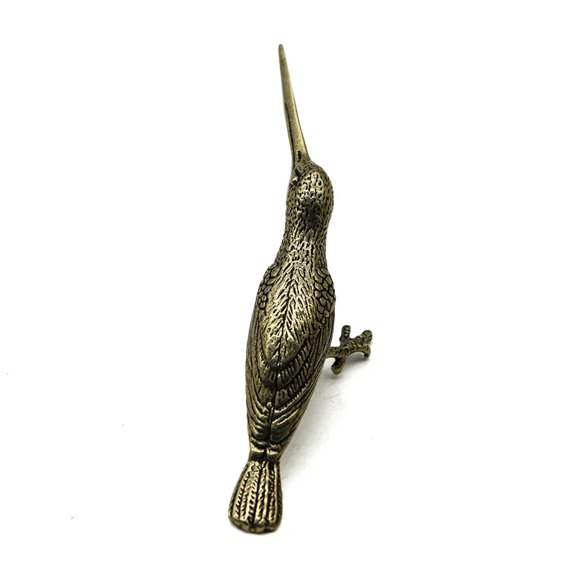 Vintage Solid Copper Long Mouth Bird Small Statue Ornaments Classical Brass Animal Woodpecker Figurines Home Desk Decorations