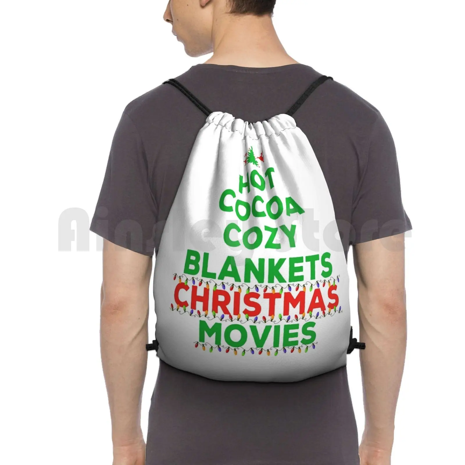 Hot Cocoa Cozy Christmas Movies Backpack Drawstring Bags Gym Bag Waterproof Hot Cocoa Cozy Christmas Movies Hot Cocoa