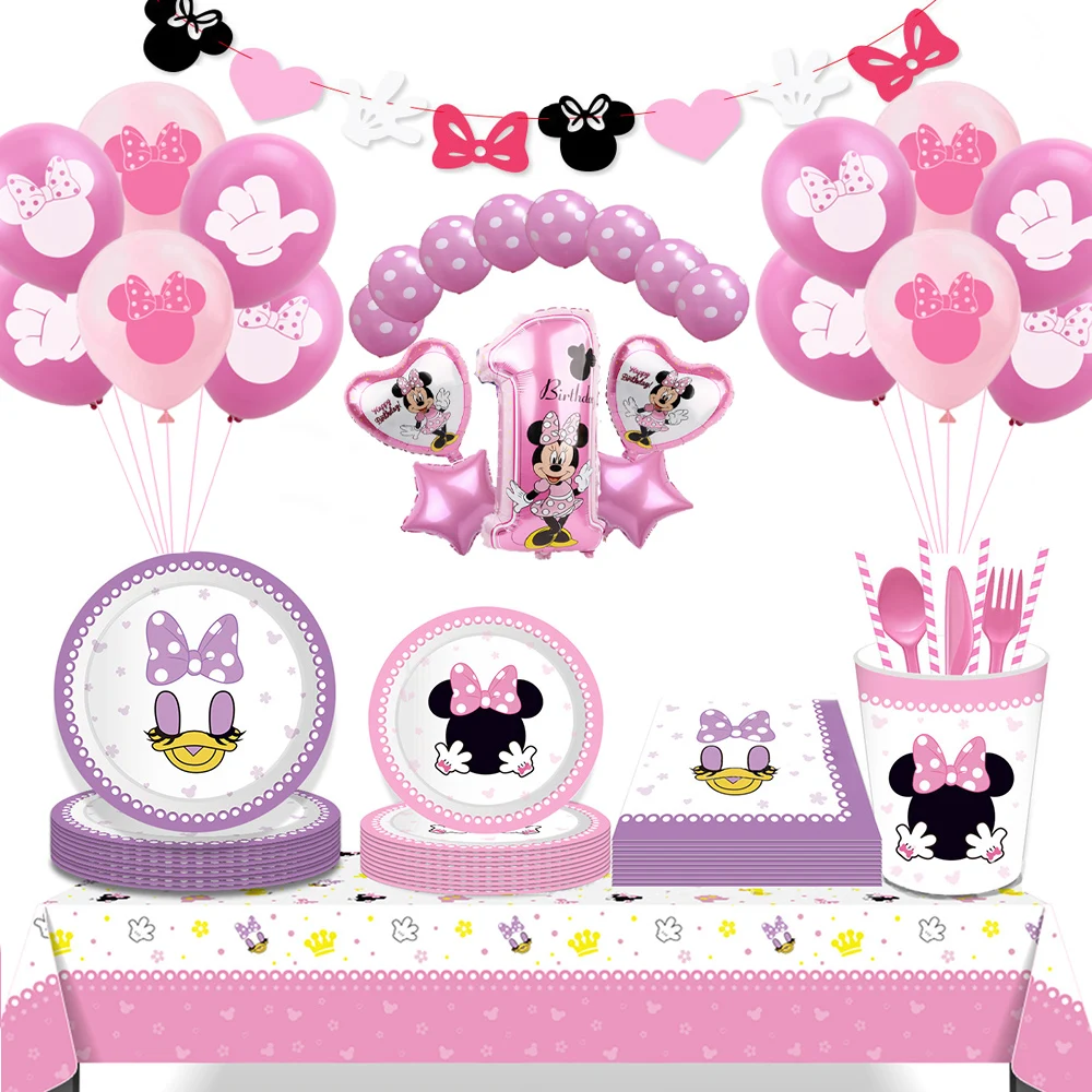 Disney Minnie Mouse Theme Kids Girl Birthday Party girl favor birthday party decor birthday Disposable tableware balloon set