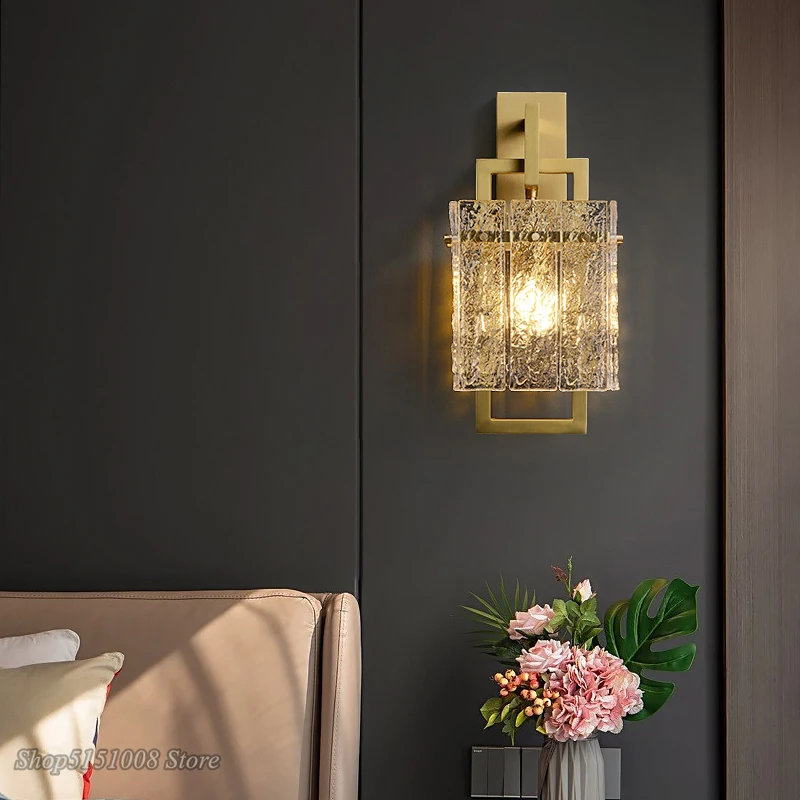 Luminária de parede toda de cobre moderna para sala de estar, abajur de luxo para decoração de quarto, sala de estar, corredor, varanda, plano de fundo, luz de parede