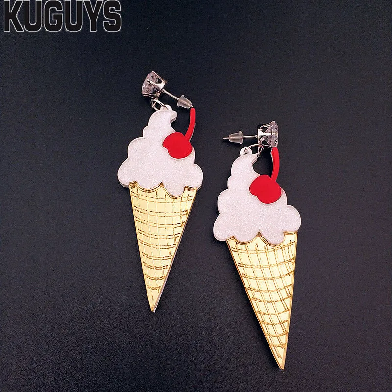 KUGUYS Lovely Summer Ice Cream Stick Earrings for Women Glitter Acrylic Long Drop Earring Fashion Jewelry Trendy Accessories