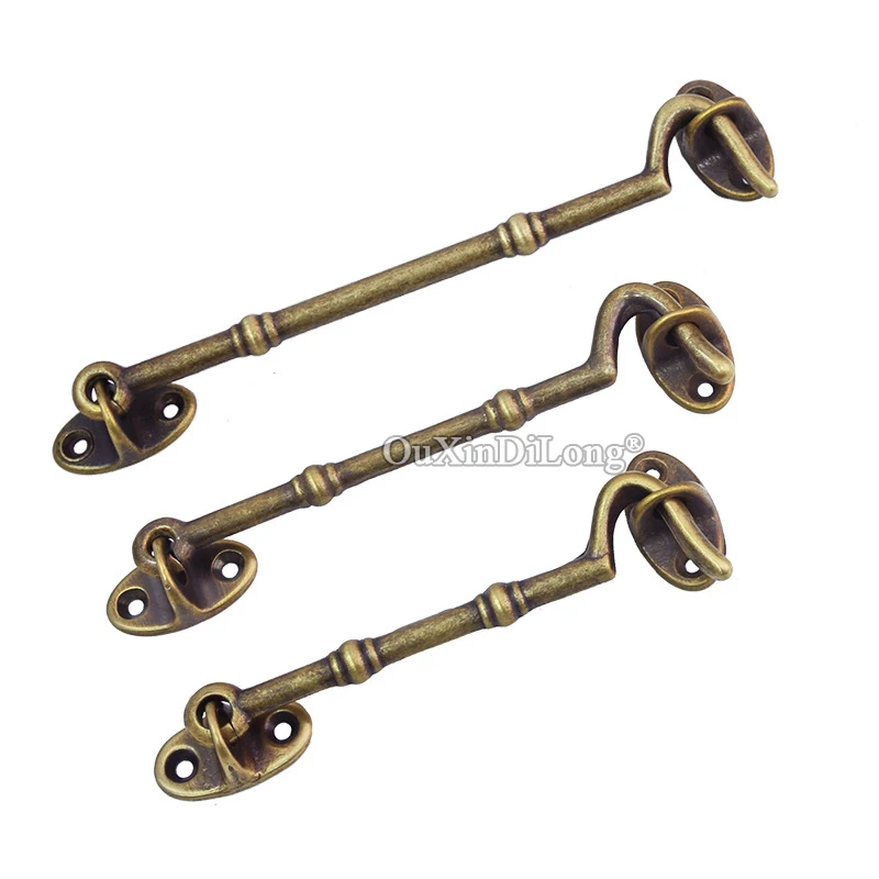 10PCS Retro Antique Wind Brace Cabin Hook For Window Cabinet Door Window Stay Catch Eye Bolt Hasp with Screws Brass/Bronze GF760