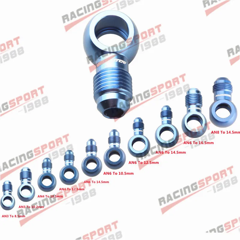 

Aluminum Banjos Bolt AN3/4/6/8 To 8.5/10.5/12.5/14.5/16.5mm Brake Fitting Blue