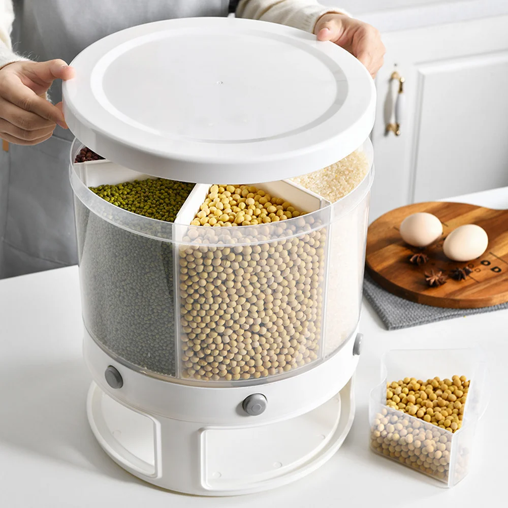 10L Rotating Rice Dry Food Dispenser Rice Bucket Cereal Container Rotating Storage Case Dry Food Container Kitchen Storage New