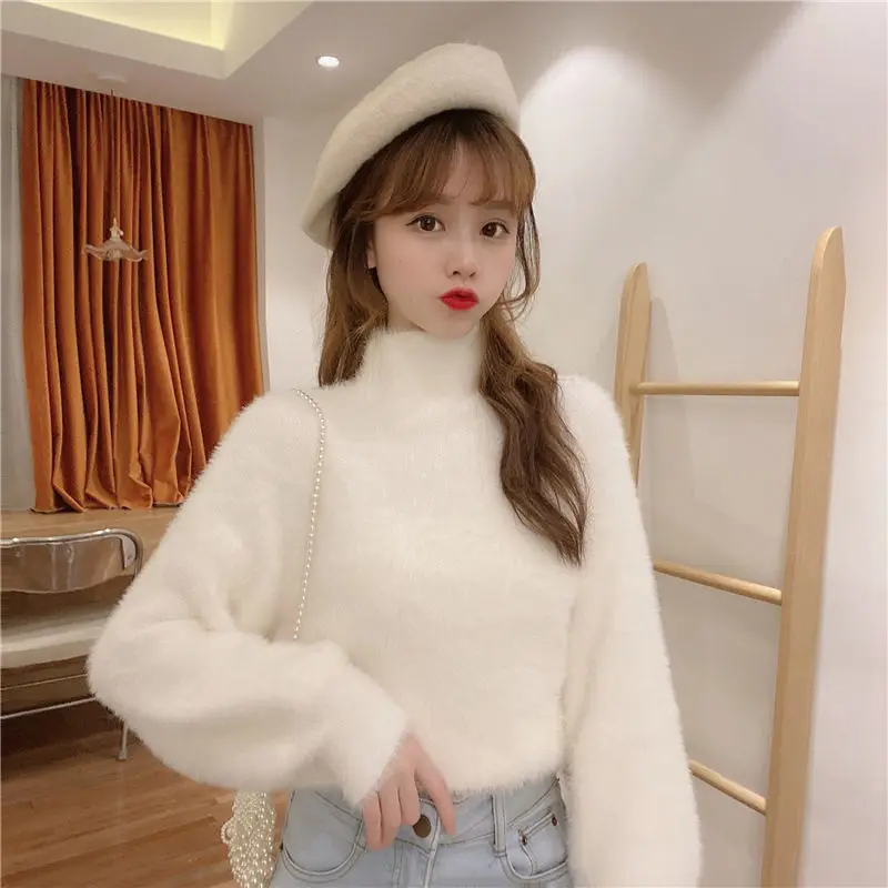 Autumn Winter Turtleneck Loose Cropped Sweater Women Woman Sweaters Femme Chandails Pull Hiver