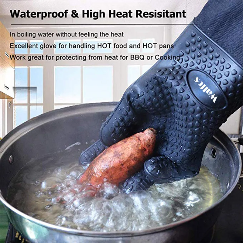 1 Piece Long Silicone Kitchen Gloves-BBQ Grill Gloves Heat Resistant Cooking Gloves For Grilling Microwave Oven Mitts Gloves