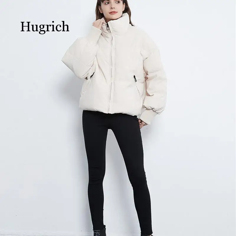 Fashion Stand Collar Parkas Women Thick Warm Winter Bubble Coats Female Khaki Jackets Pockets Zipper Simple Overcoats