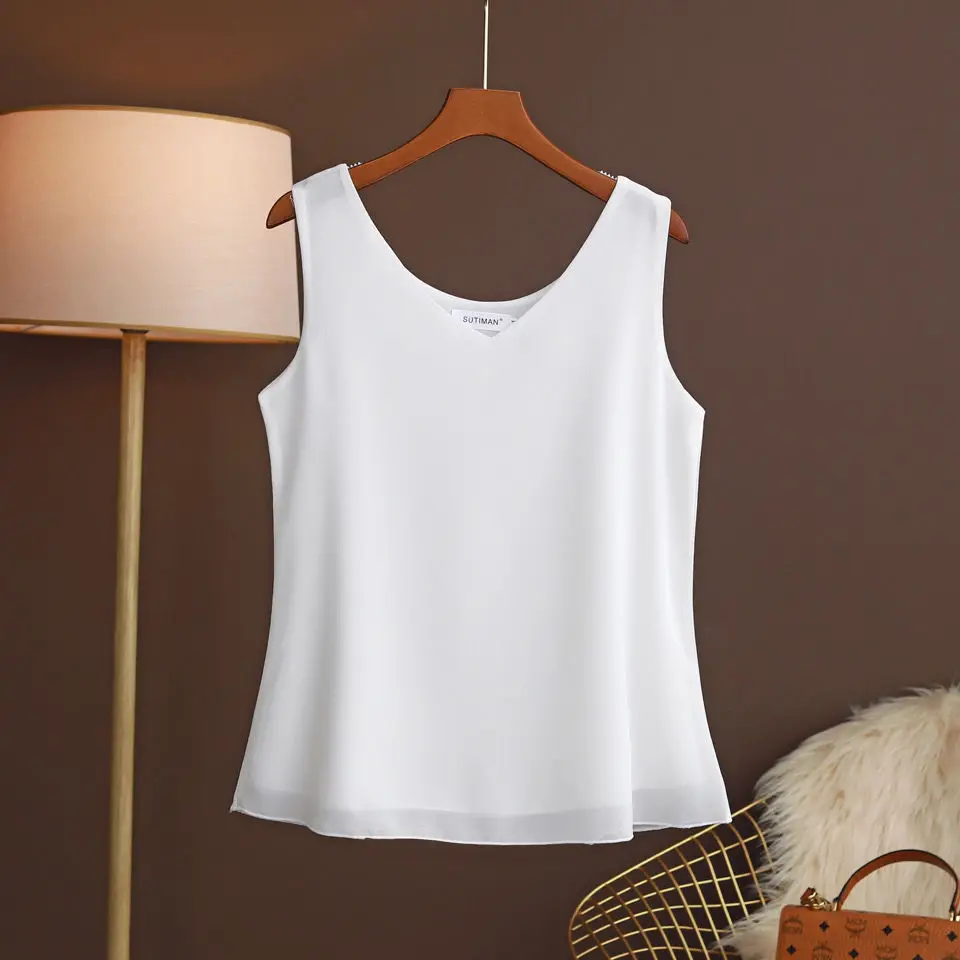 2023 New Summer Women Blouse Loose V-Neck Chiffon Shirt Female Sleeveless Blouse Oversize Shirts women tops and blouses Top