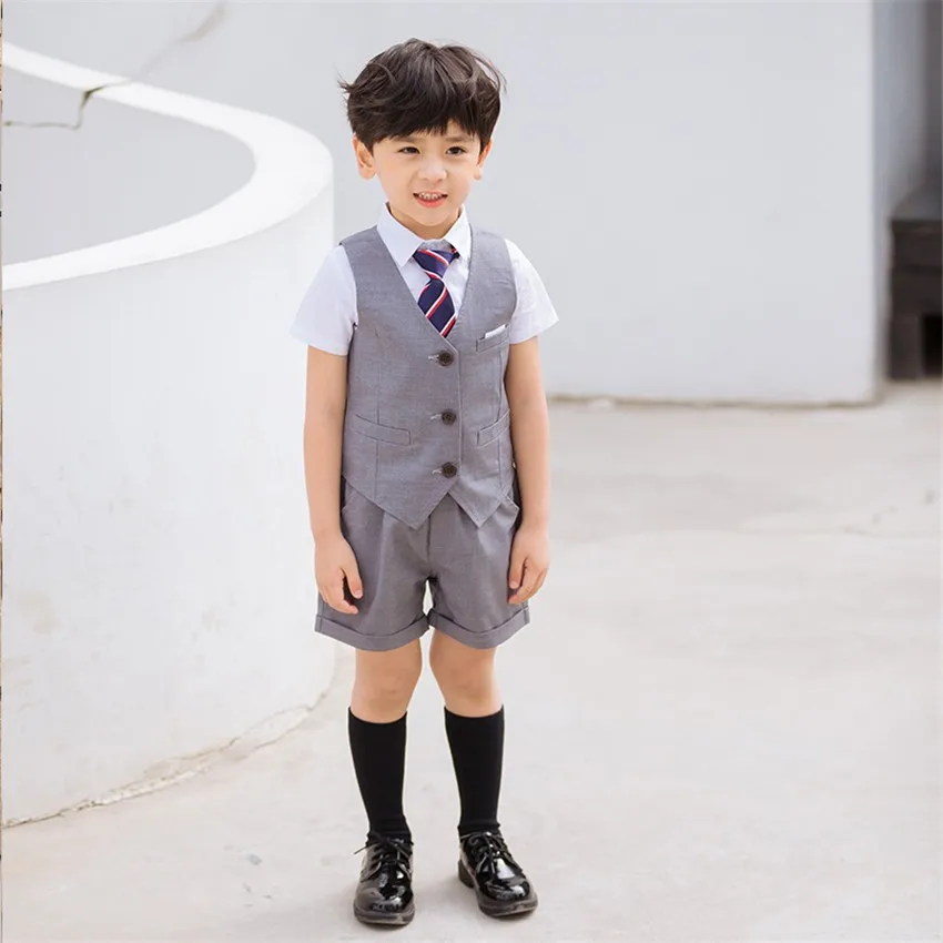 Crianças coreano uniforme escolar meninos meninas saia plissada colete superior crianças desempenho conjunto de roupas de palco vestir uniforme estudante roupa