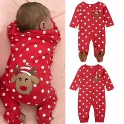 Winter Newborn Baby Christmas Romper Infant Boys Girls Xmas Deer Printed Long Sleeve Jumpsuit Outfits for 0-24Months