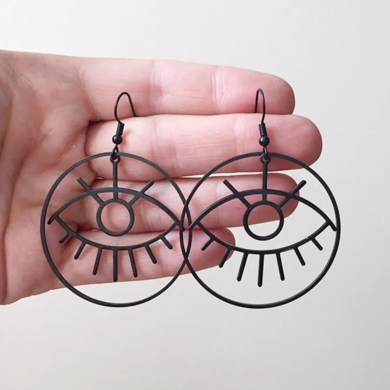 Gothic Woke Eye Loop Earrings Drop Black Fashion Novel Women Friend BOHO Gift Big Statement Punk Goth Jewelry Classics Trend