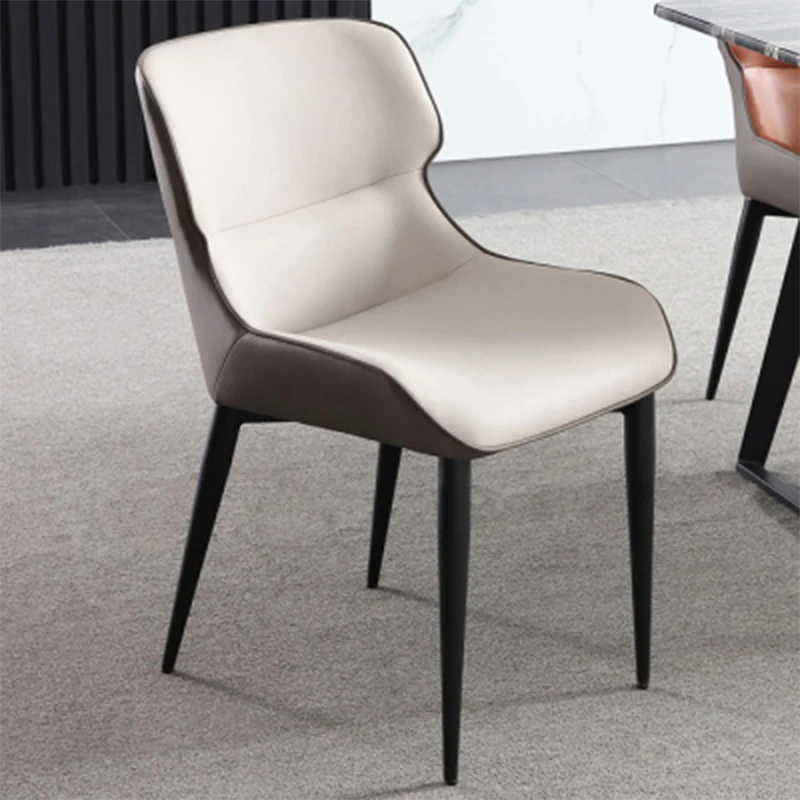 Nordic Minimalist Modern Leather Dining Chair Home Office Wrought Iron Backrest Leisure Scratch-resistant Leather Chair