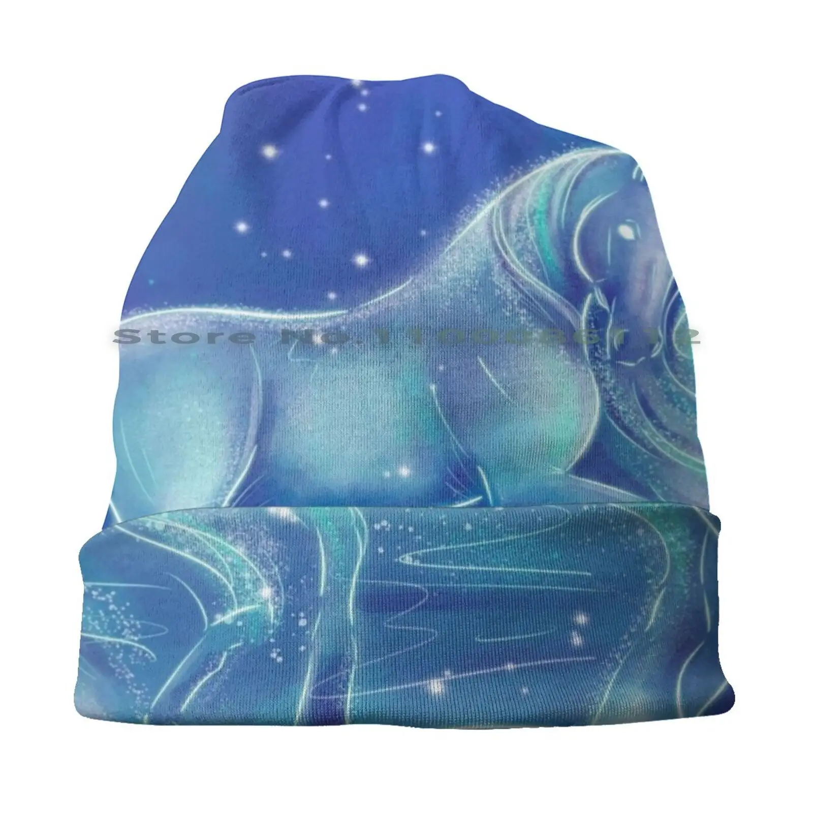 Nokk Water Spirit Horse Beanies Knit Hat Nokk 2 Elsa Horse Water Spirit Animal Equine Sea Waves Sparkle Night Magic Blue