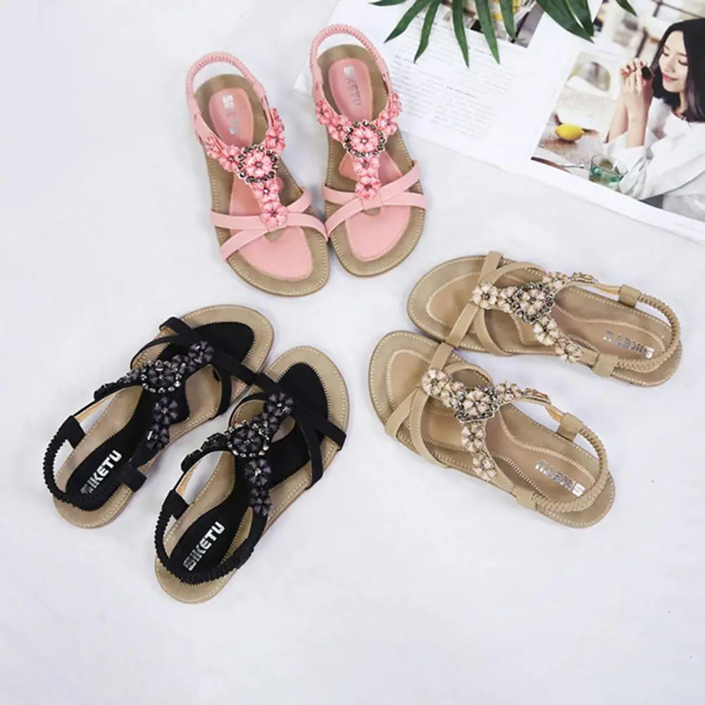 Summer new Shoes Woman flat bohemian sandals Sandalias Woman Shoes Woman thongs color rhinestones women sandals