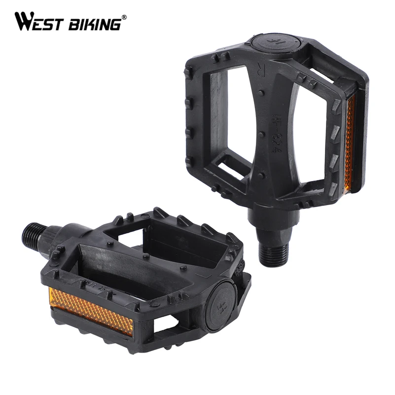 WEST BIKING Ultralight Kids Bicycle Pedals 12mm 14mm Anti-Slip Plastic Pedals Safety Warning Reflector Children Cycling Pedals