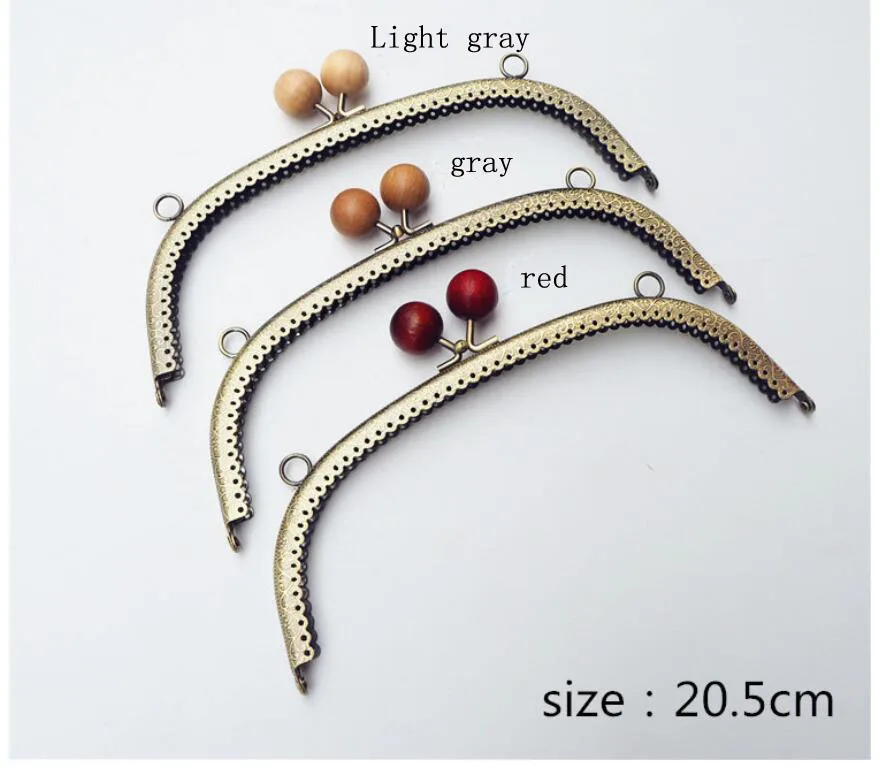 10pcs 8.5 12.5 16.5 20.5CM Candy head Bag Kiss Clasp Wooden bead Metal Coining Pattern Purse Frame DIY Bag Sewing Accessories