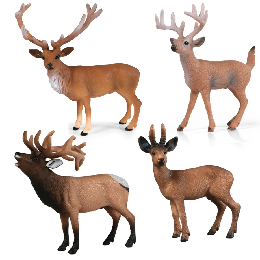 Realistic Animal Models Deer Action Toy Figures Moose Wapiti Elk PVC Figurines Decoration Collection Toys For Kids Gift