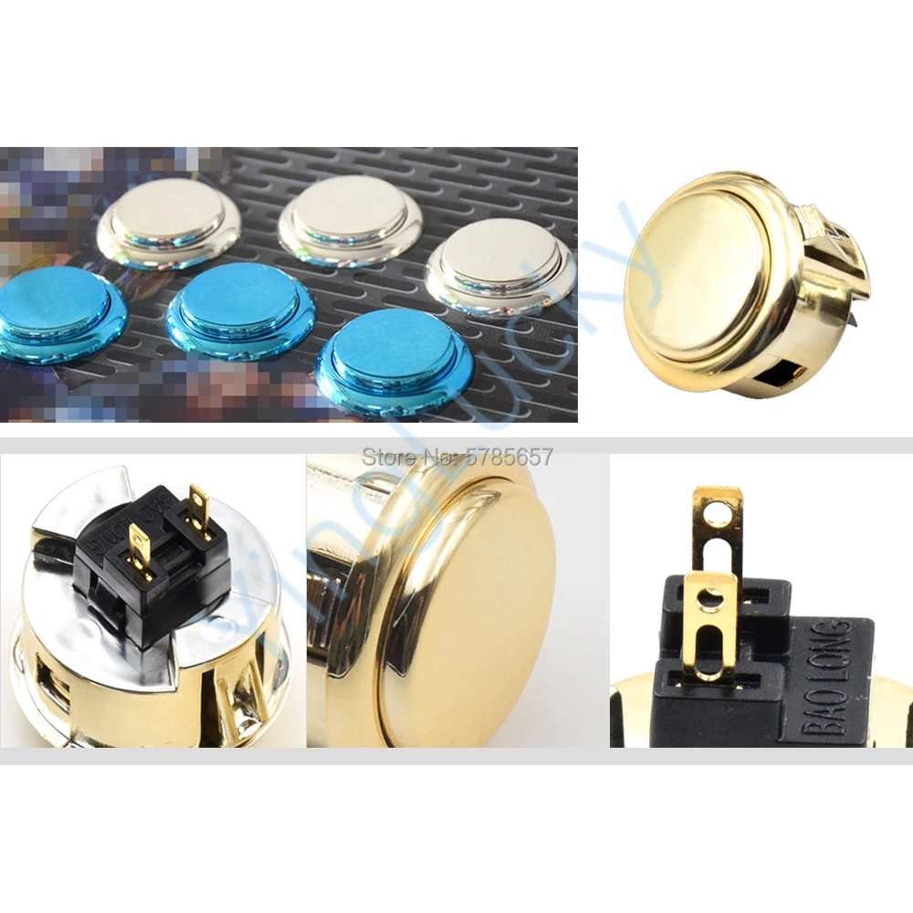 Sanwa-Gilded Push Button for Arcade, Copy Button, Zero Delay Arcade Kit, 12V, 5 Colors to Choose, 1PC, 24mm, 30mm