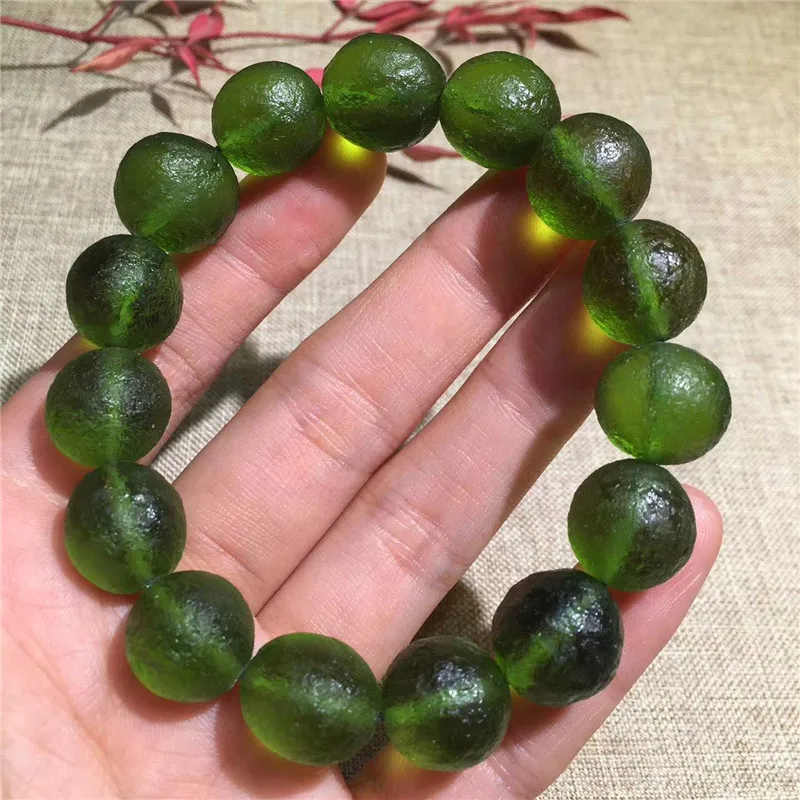 9-10mm Green Moldavite Czech Meteorite Bracelet Impact Glass Rough Stone Hand Catenary Crystal Energy Stone Bracelets for Women