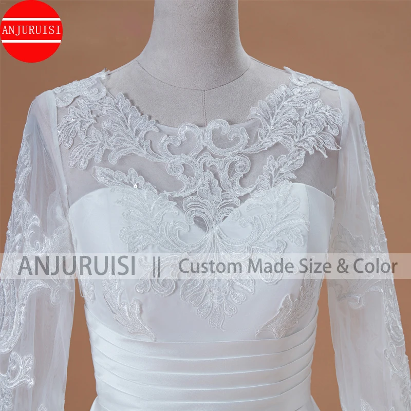 Vestidos De Novia Long Sleeves Wedding Dress 2020 Scoop Satin Lace Appliques A-Line Bridal Gown With Pockets Robe Mariage Boda