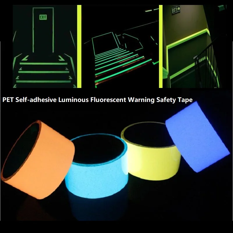 Cinta de seguridad de advertencia fluorescente autoadhesiva PET, señal reflectante luminosa nocturna, 1,5 CM