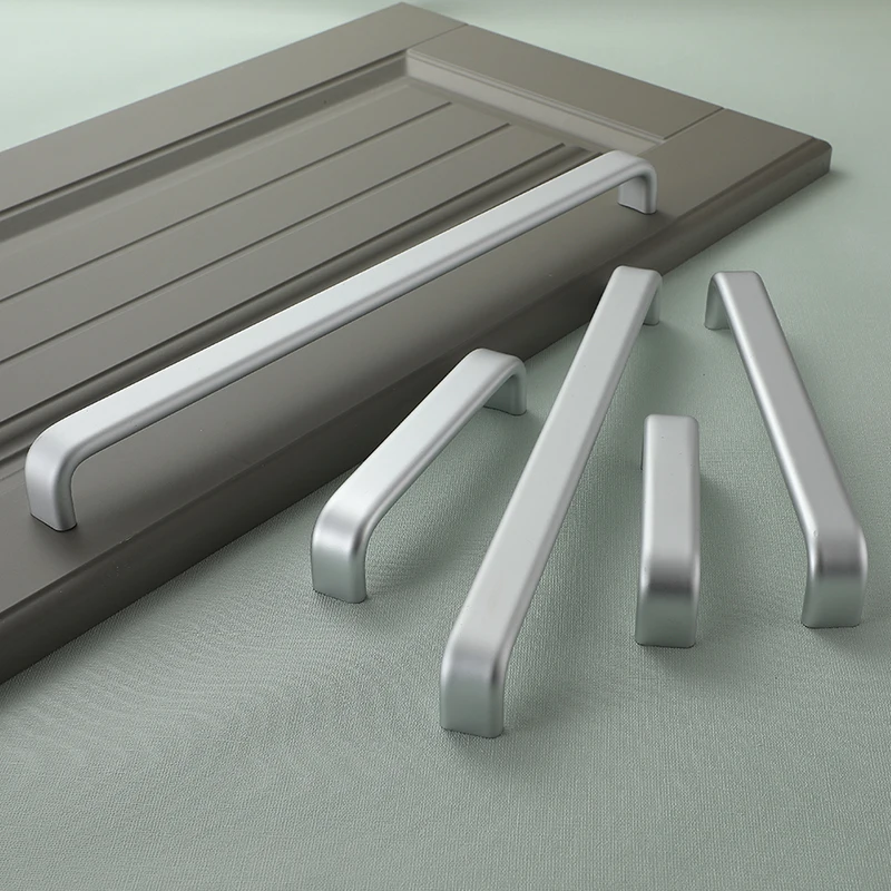AOBT Silver Cabinet Door Handles Furniture Cupboard Handle 256mm Modern Dressser Wardrobe Cabinet Knobs and Pulls Hardware 230