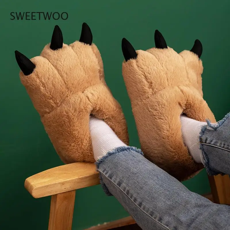 

Cartoon bear paw paw cotton slippers winter men and women couples home interior cute bag with floor plush slippers