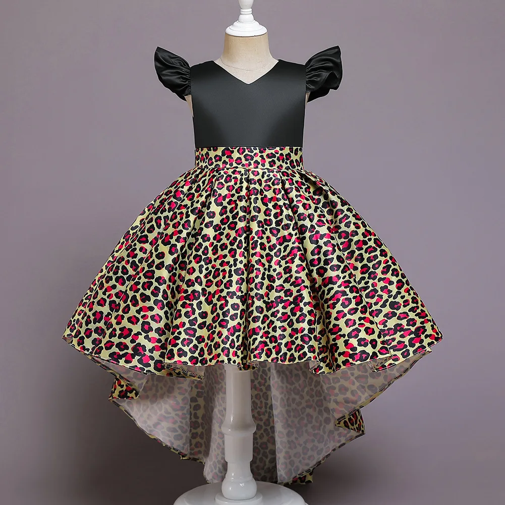 Kids Leopard Print Dresses for Girls Trailing Wedding Dresses Children Birthday Ball Gown Girls Christmas Clothes 6 8 10Y