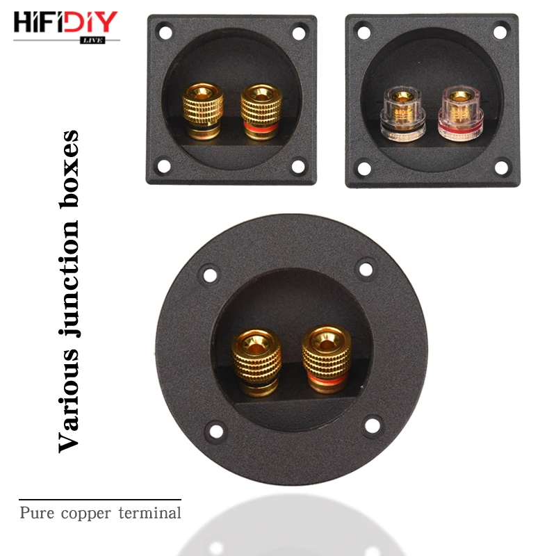 HIFIDIY LIVE Square circle (Install Hole 49mm) speaker junction Box  Terminal Shell 2 copper Binding Post Wire Cable Connector