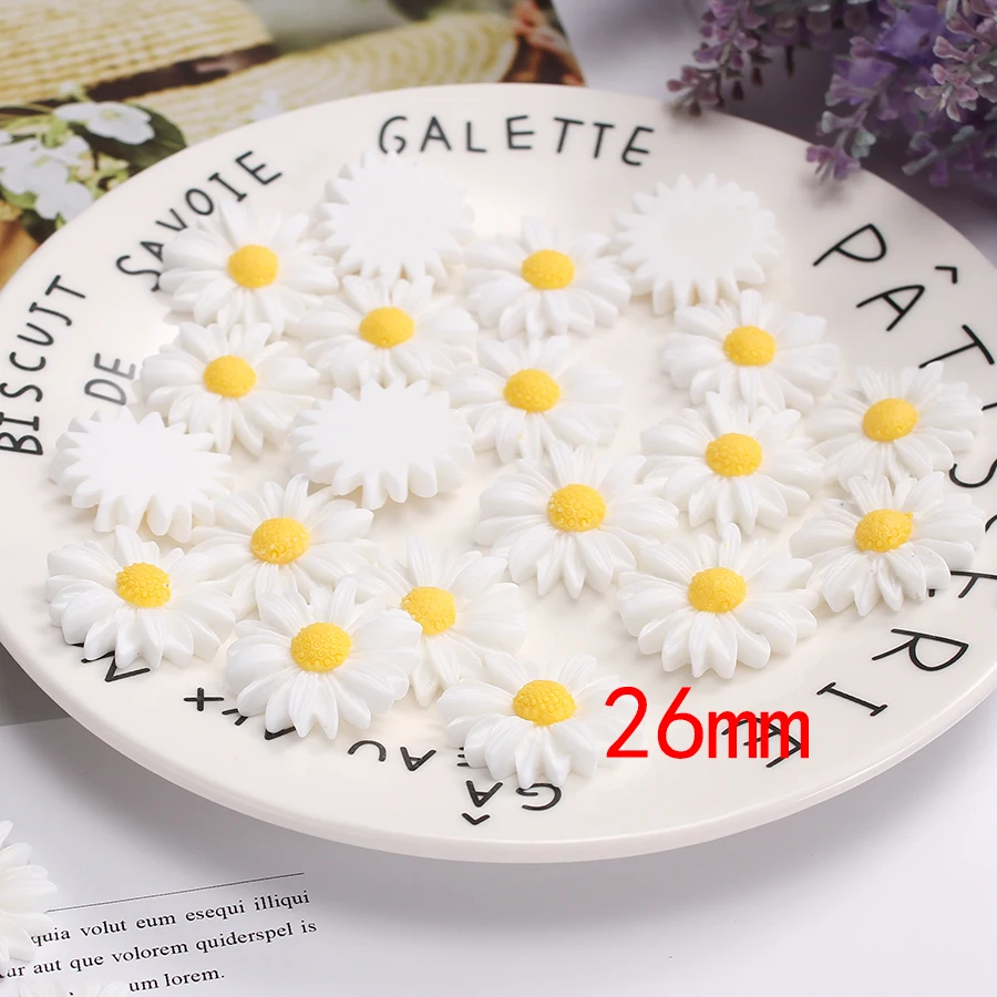 50pcs/lot 9mm-22mm White Flat Back Daisy Resin Flowers Cabochon Beads For Cell Phone Case Decoration Jewelry Making Diy Supplies