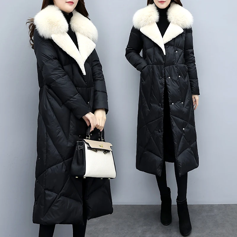 New Women Winter Long Down Coat Big Fur Collar Parka Female Fashion Thick Warm Loose Jacket Outerwear