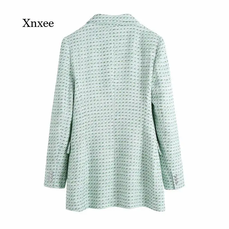 2021 Winter Tweed Female Two-Piece Green Retro Office Ladies Double-Breasted Suit Jacket Female Slim High Waist Skirt Skirt Suit