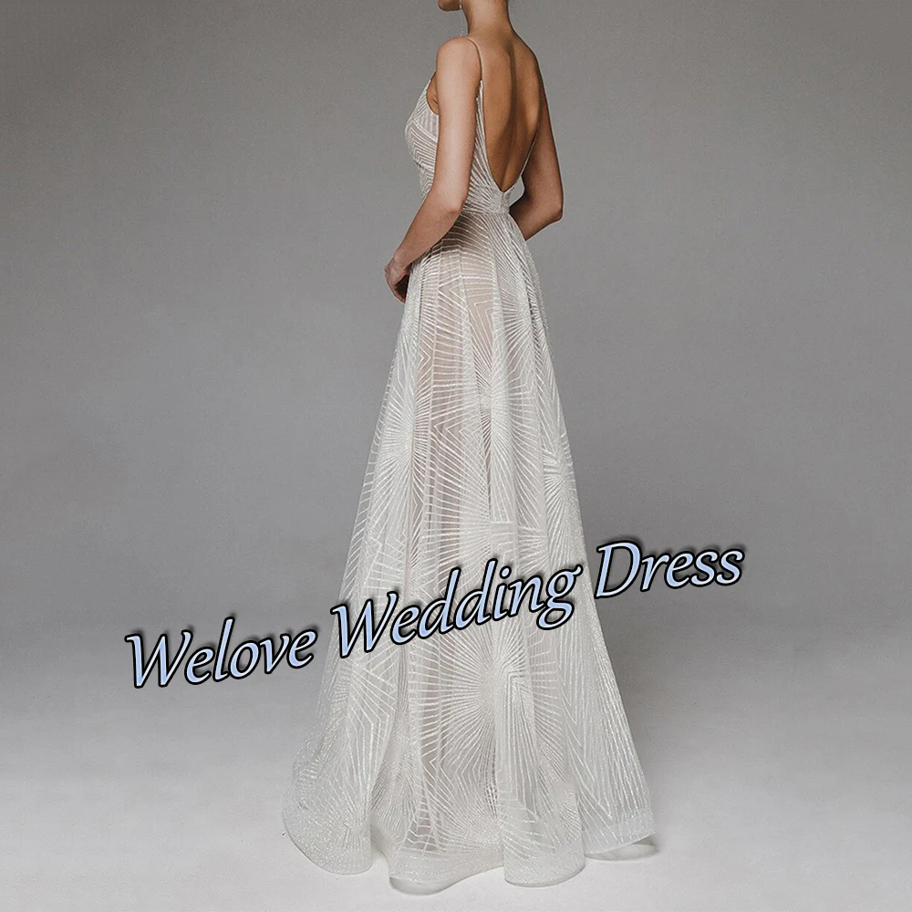 Luxus A-linie Tüll Hochzeit Kleider 2021 Bodenlangen Shinny V-ausschnitt Spaghetti-trägern Backless Custom Braut Party Kleider Vestidos