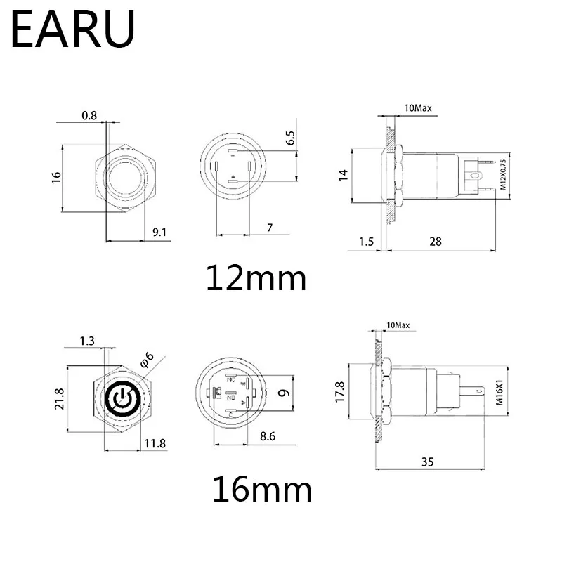 12mm 16mm 19mm 22mm 2 3 Color RGB LED Light Switch Latching Fixation Waterproof Metal Push Button Switch Power 3-380V Red Blue