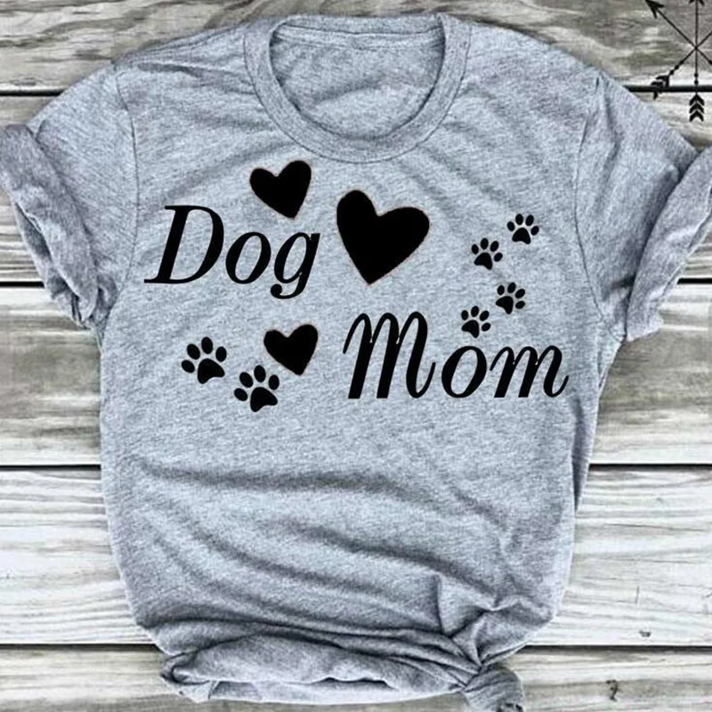 Dog Mom Shirts Paw Fashion Funny Graphic Women Tshirt Casual Short Sleeve Top Tees 100%Cotton Crew Neck Clothing for Mama Mother