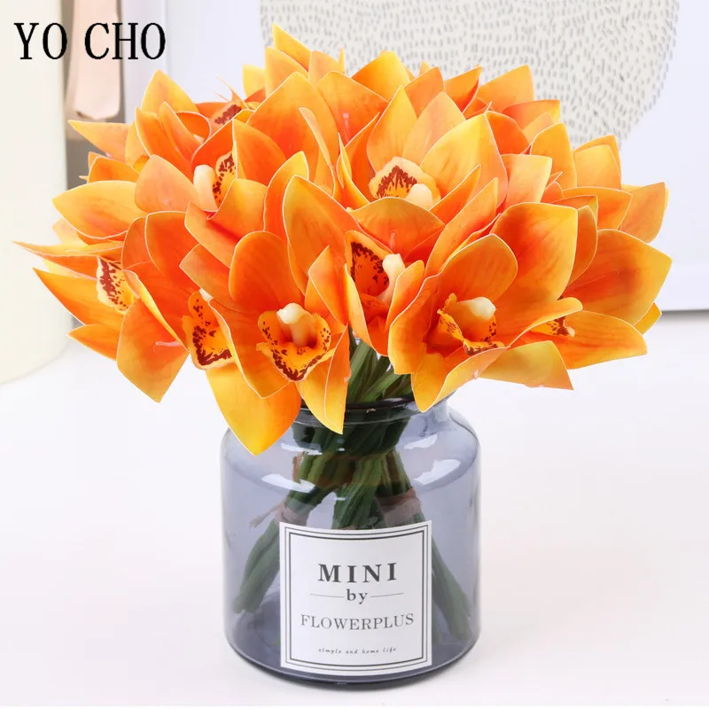 3D Printing Cymbidium Tying Bunch PU Orchid Artificial Flower Home Hotel Window Decoration Potted Wedding Decoration Flower