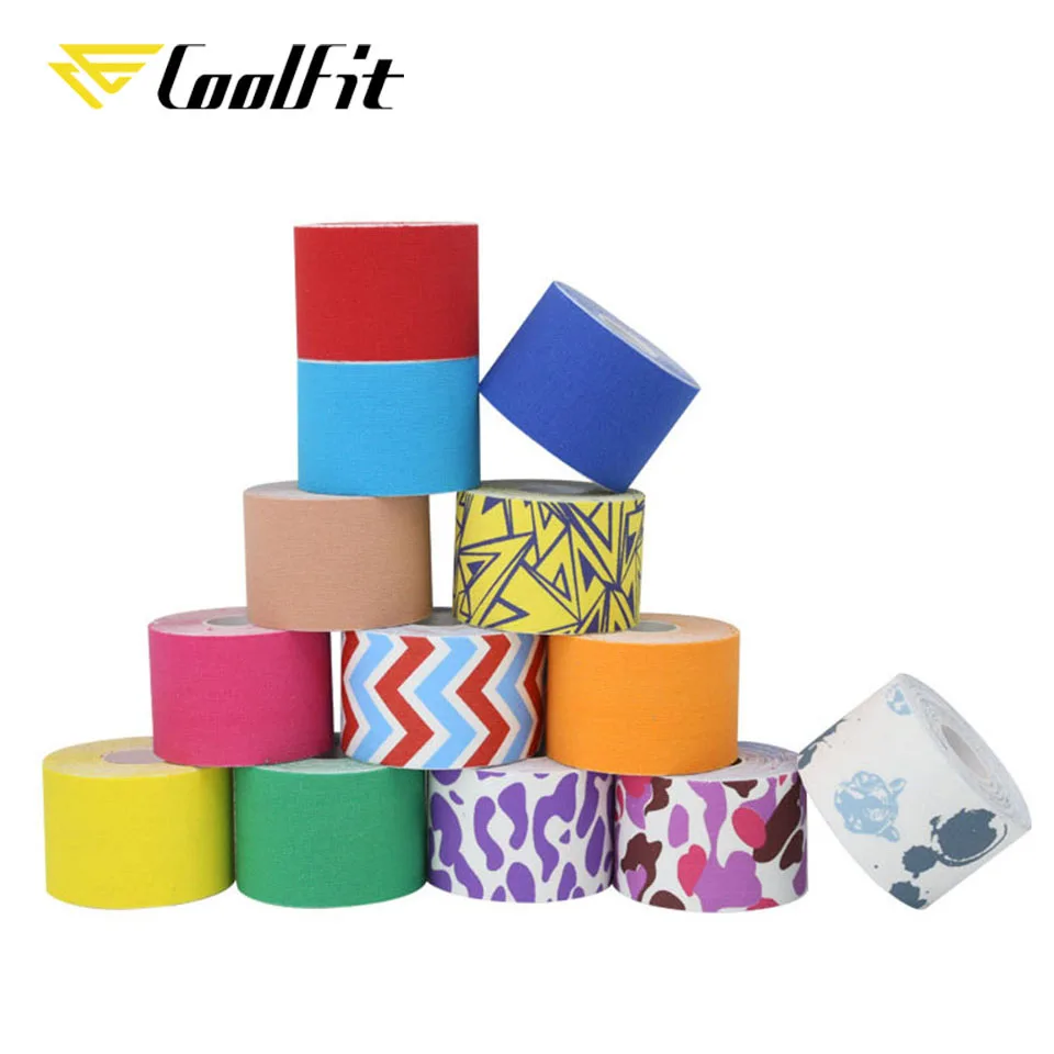 CoolFit Elastic Printing Colourful Sports Muscle Tape Cotton Physical Therapy Athletic Soccer Joint Pain Relief Kinesiology Tape