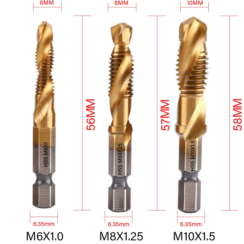 1/2/3/6Pcs Tap Mata Bor Hex Shank ไทเทเนียม HSS เกลียวบิตสกรู compound Tap M3 M4 M5 M6 M8 M10อุปกรณ์ทำมือ