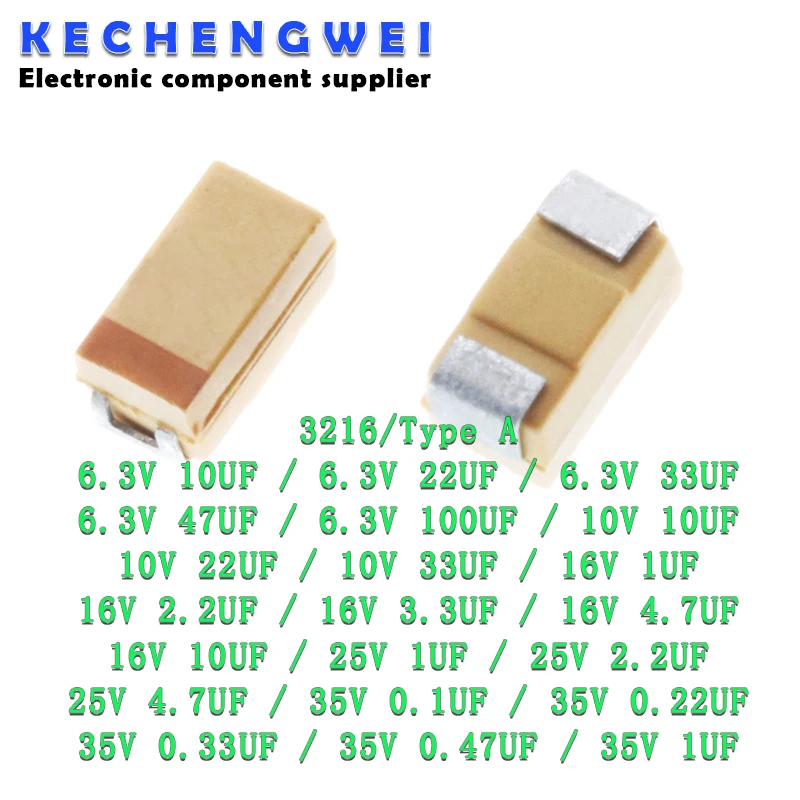 10szt Typ A 100UF 0.22UF 1UF 4.7UF 10UF 22UF 33UF 47UF Kondensator tantalowy 6.3V 10V 16V 25V 35V 226 336 224 475 106 107 476 105