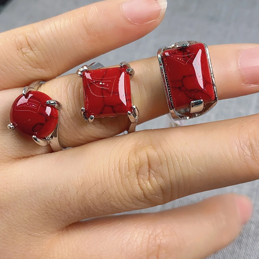 Mixed Bohemia Style Natural Red Turquoises Stone Rings Fashion Finger Rings Jewelry for Women 20pcs