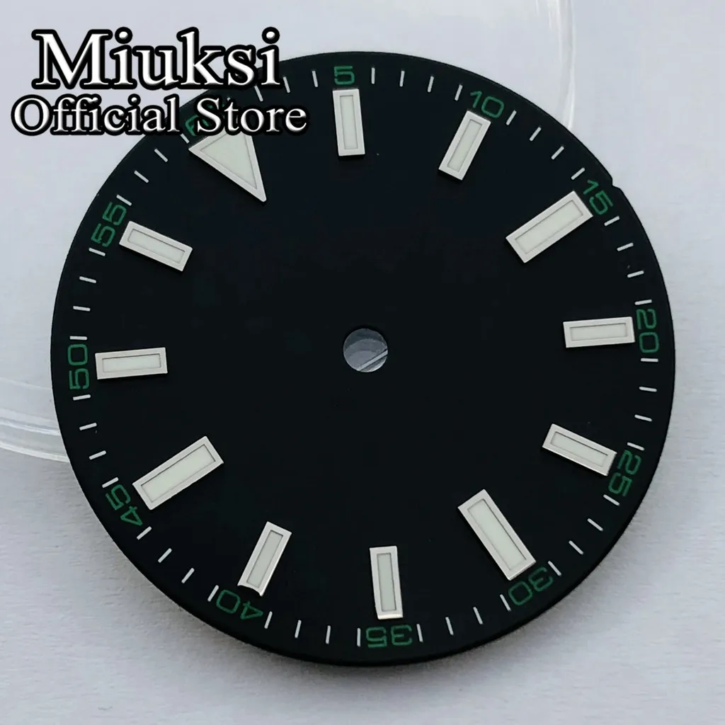 Miuksi 29mm black watch dial luminous dial fit NH35 NH36 ETA2824 2836 Mingzhu DG2813 3804 Miyota 8215 821A Seagull 1612 movement