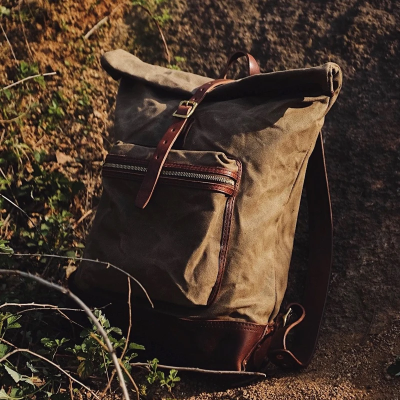 Men\'s Travel Backpack Hiking Bag Backpacks Folding Sport Waterproof Camping Rucksack Vintage Waxed Canvas Bags Laptop Backpack