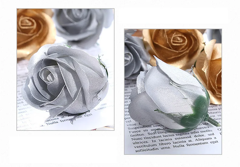50 Stück Goldene Seifenblumen Rosenblüten DIY Geschenkbox Dekoration Valentinstag Geschenk Hochzeitsstrauß Rosen Künstliche Blumen – Detail 3
