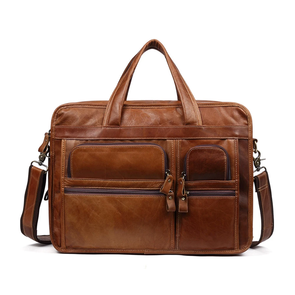 Men\'s Large Leather Handbag Retro Travel Briefcase Men Business Laptop Bag Male Real Cowhide Shoulder Bag luxury Computer Bag