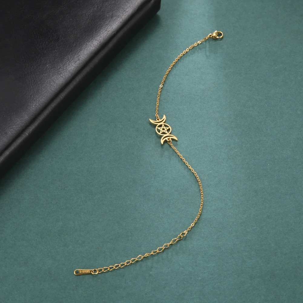 Dreifache Mondgöttin-Armbänder für Männer und Frauen, Edelstahl, Pentagramm, Wicca-Charm-Armbänder, magisches Pentagramm, Hexe, Schmuck, Geschenk – Detail 7