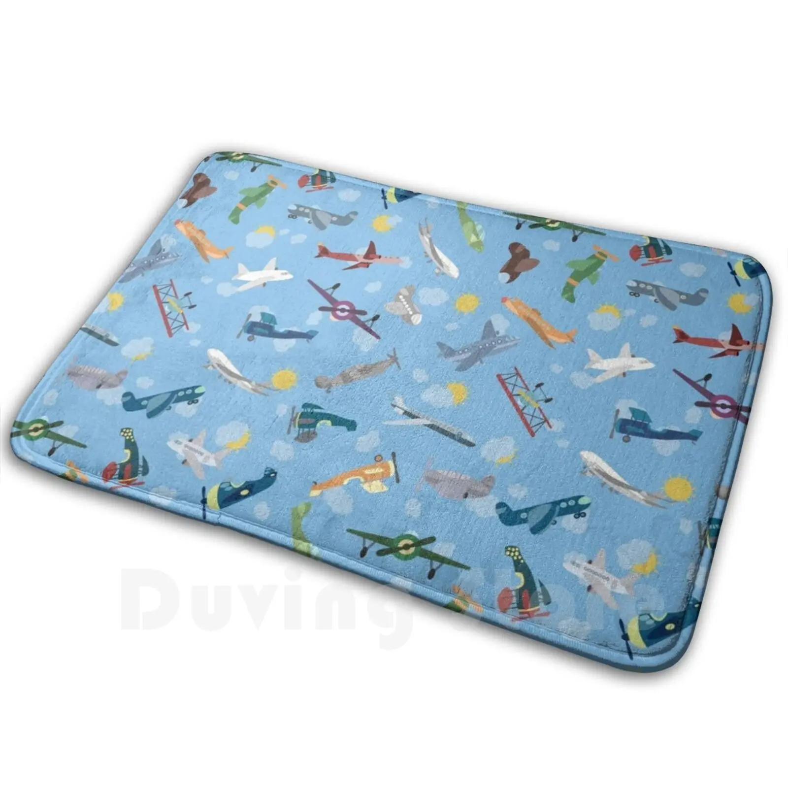 Airplanes In The Sky Plane Pattern Soft Non-Slip Mat Rug 1992 Carpet Cushion Planes Airplanes Sky Clouds Flying Vehicles