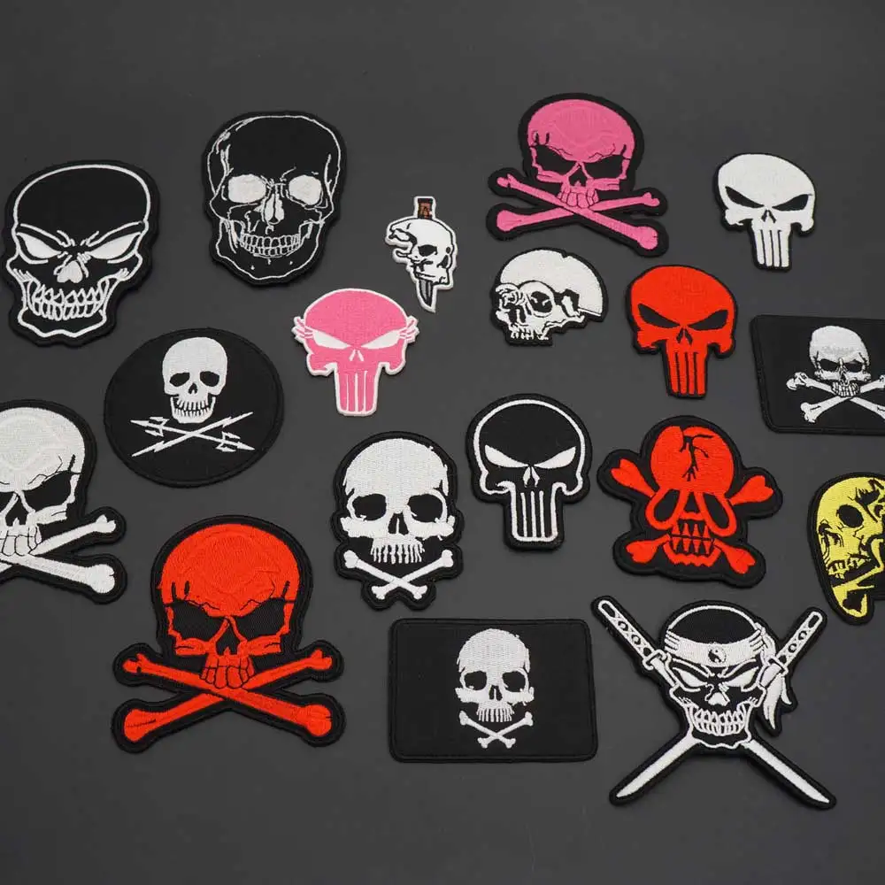 Skull Embroidered Biker Patches Punk Rock Badge Iron on Back for Clothes Stickers Apparel Accessories